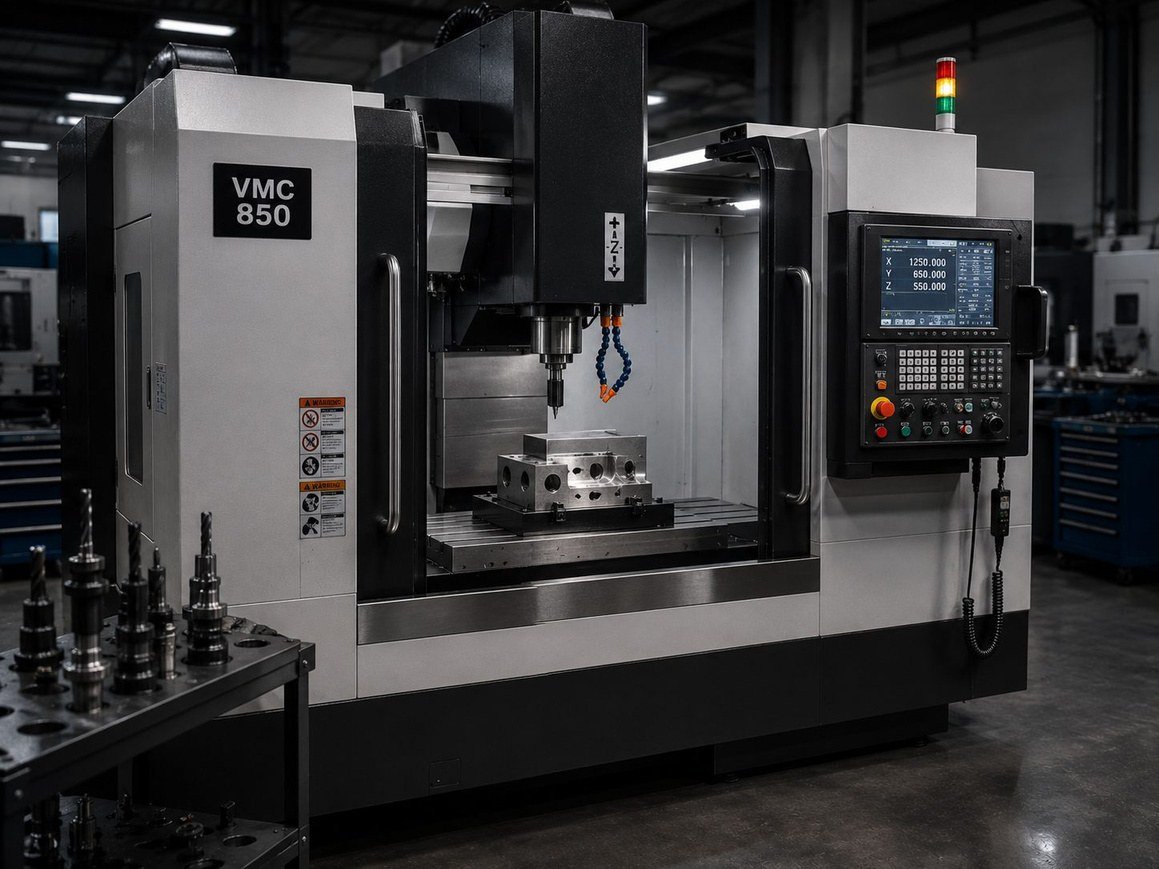 Aurevia CNC vertical machining centre machining a precision component